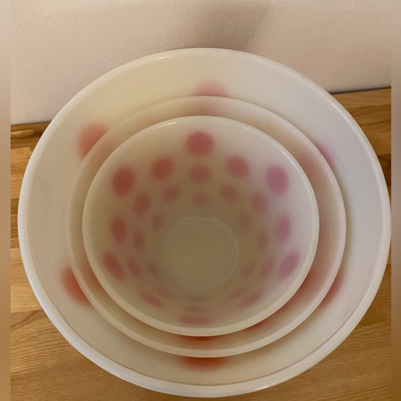 Fire King Oven Ware White Bowls with Red Polka Dots - Picture 3 of 10